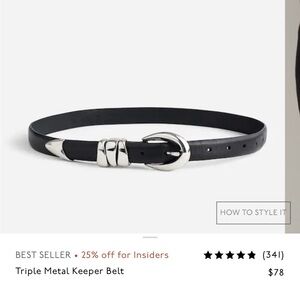 Madewell Triple Metal Keeper Belt in Black with Silver Hardware